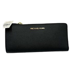 Michael Kors Large Black Leather Quarter-Zip Wallet  NWT